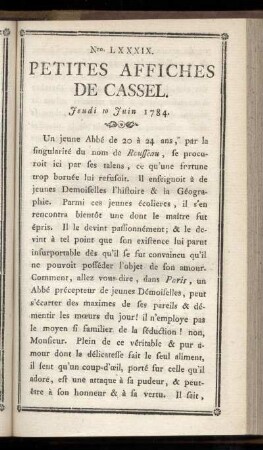 No LXXXIX (Jeudi 10 Juin 1784)