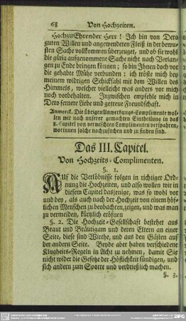 Das III. Capitel. Von Hochzeits-Complimenten