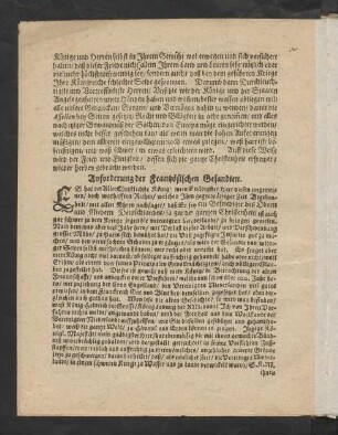 Anforderung der Frantzösischen Gesandten.