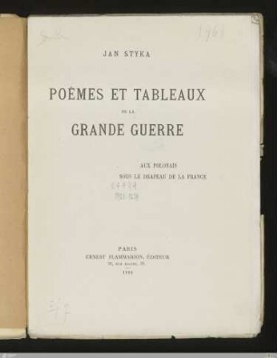 Poèmes et tableaux de la grande guerre : aux Polonais sous le drapeau de la France