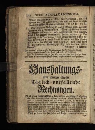 Haushaltungs- und sonsten etwan Taeglich-vorfallende Rechnungen
