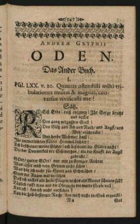 Andreae Gryphii Oden. Das Ander Buch.