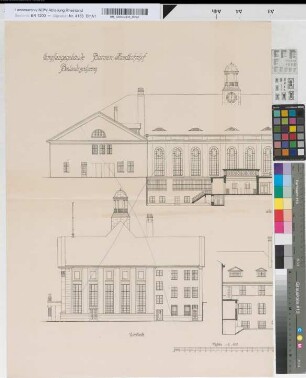 Bestandszeichnung Empfangsgebäude Barmen Hauptbahnhof: Ansichten [linke Hälfte], M. 1:100