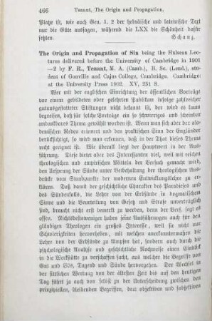 466-467 [Rezension] Tennant, Frederick R., The origin and propagation of sin
