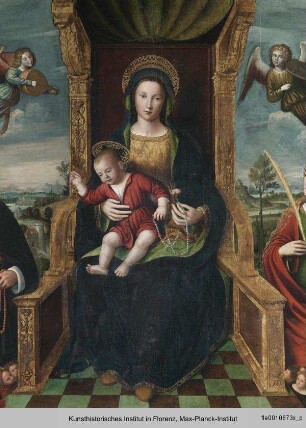 Rosenkranzmadonna zwischen den Heiligen Dominikus und Cäcilia
