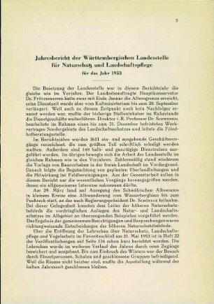 Jahresbericht der Württembergischen Landesstelle für Naturschutz und Landschaftspflege für das Jahr 1953