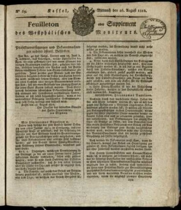 No. 69, Mittwoch den 26. August 1812