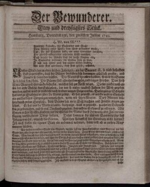 Drey und dreyßigstes Stück. Hamburg, Donnerstags, den zwölften Julius 1742.