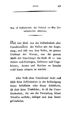 Was ist Zufriedenheit des Volkes? - Was Unzufriedenheit desselben.