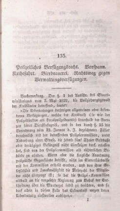 135. Polizeiliches Verfügungsrecht. Vorspann. Reihefahrt. Bierbrauerei. Rechtsweg gegen Verwaltungsverfügungen.