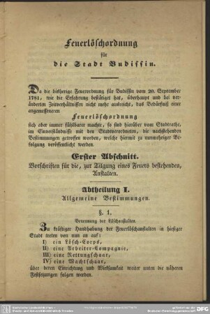 Erster abschnitt. Vorschriften für die, zur Tilgung eines Feuers bestehenden Anstalten