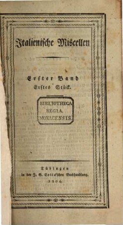 Italienische Miscellen. 1. 1804