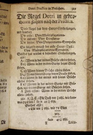 Die Regel Detri in gebrochenen Zahlen nach der Practica