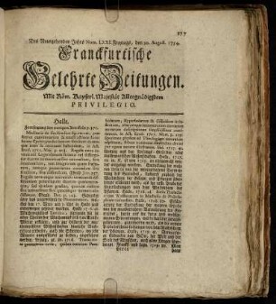 Num. LXXI. Freytags, den 30. August. 1754 - Num. LXXX. Dienstags, den 1. Octobr. 1754