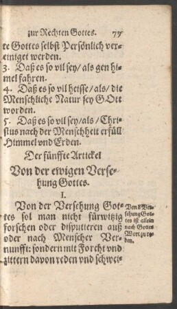 Der fünffte Artickel Von der ewigen Versehung Gottes.