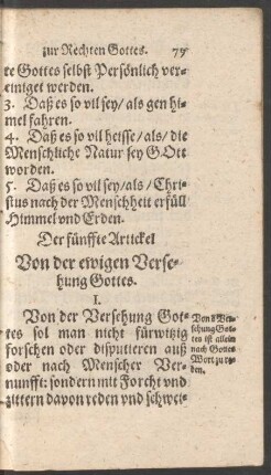 Der fünffte Artickel Von der ewigen Versehung Gottes.