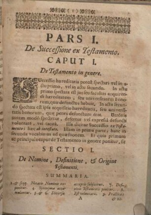 Sectio I. De Nomine, Definitione, & Origine Testamenti.