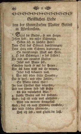 Geistliches Liede von der schmerzhaften Mutter Gottes in Werdenstein.