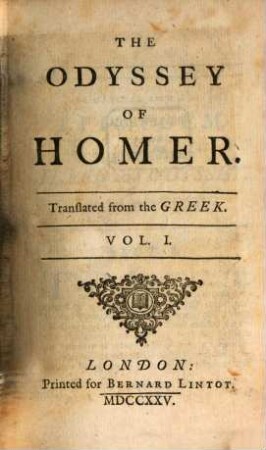 The Odyssey of Homer, 1 (1725)