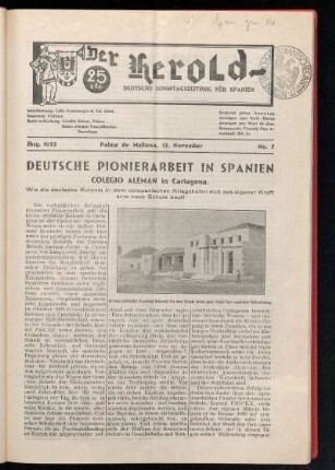 Deutsche Pionierarbeit in Spanien : Colegio Alemán in Cartagena.
