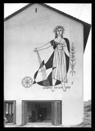 Sgraffito-Wandbild von Sepp Bieler "Die Fruchtbarkeit" 1953 an Landwirtschaftsschule Wertheim -zerstört-