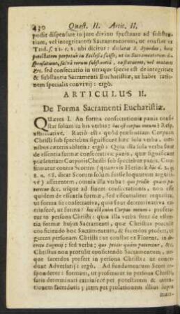 Articulus II. De Forma Sacramenti Eucharistiae.