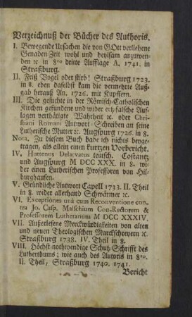 Verzeichnuß der Bücher es Authoris.