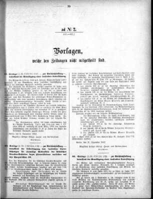 Anlage: ad No.2 (61-65.), Vorlagen, welche den Zeitungen nicht mitgeteilt sind
