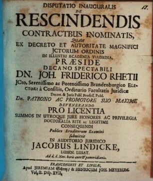 Disp. inaug. de rescindendis contractibus innominatis