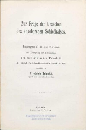 Zur Frage der Ursachen des angeborenen Schiefhalses