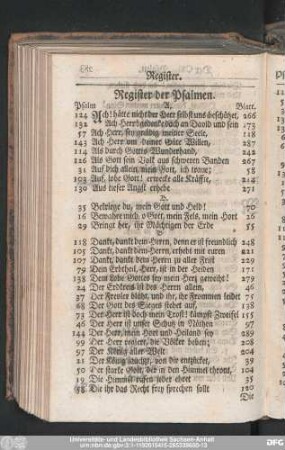 Register der Psalmen.