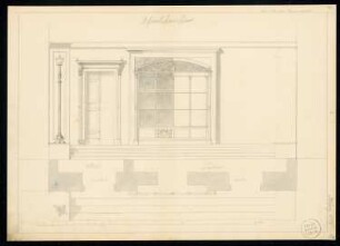 Schaufenster Monatskonkurrenz März 1833: Grundriss Fassade, Aufriss Vorderansicht; Maßstabsleiste
