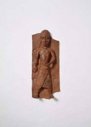 Bronzeplatte: Mann mit 2 Zöpfen (leicht beschädigt an Ecken)