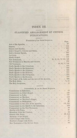 Index III. Classified arrangement of Chinese publications