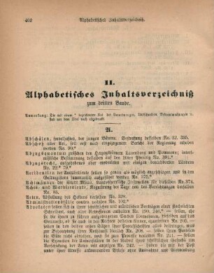 II. Alphabetisches Inhaltsverzeichniß zum dritten Bande.