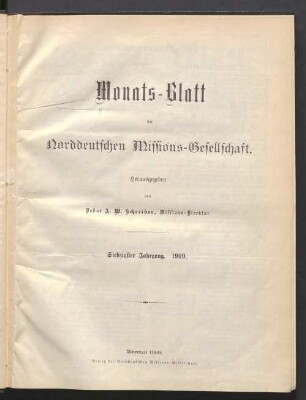 3.F. 70.1909: Monatsblatt der Norddeutschen Missionsgesellschaft