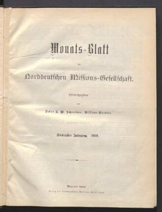 3.F. 70.1909: Monatsblatt der Norddeutschen Missionsgesellschaft