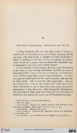 II: Egyptian chronology: Dynasties XXII to XX