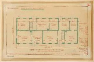 Zollgebäude mit Dienstwohnungen Monatskonkurrenz Dezember 1922: Grundriss Erdgeschoss (1:100); Maßstabsleiste, Raumplan