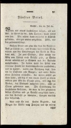Fünfter Brief. Brüssel, den 29. Jul. 89