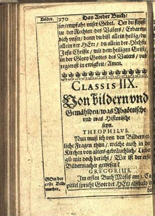 Classis IIX. Von bildern vnd Gemählden / was Abgöttische vnd was Historische seyn.