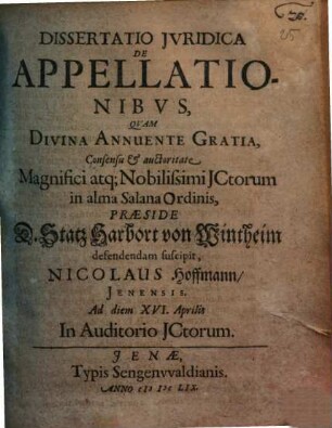 Dissertatio jvridica de appellationibvs