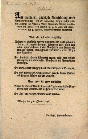 Hoftrauer für Victor Amadeus, König von Sardinien