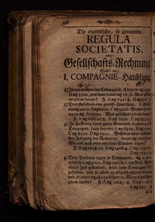 Die eigentliche, so genannte Regula societatis, Gesellschafts-Rechnung.