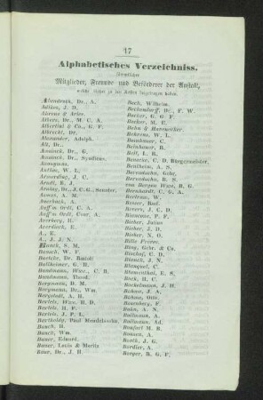 Alphabetisches Verzeichniss. sämmtlicher Mitglieder, Freunde und Beförderer der Abstalt, welche bisher zu den Kosten beigetragen haben.