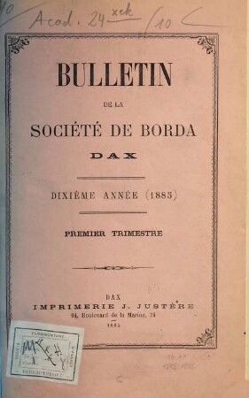 Bulletin de la Société de Borda. 10. 1885