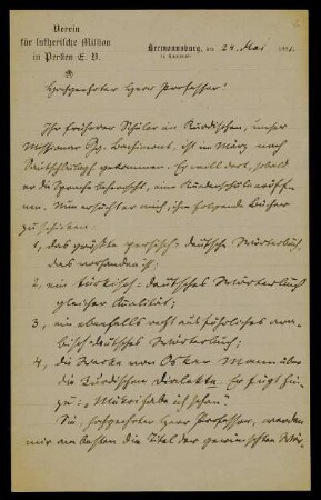Nr. 2: Brief von Karl Röbbelen an Friedrich Carl Andreas, Hermannsburg, 24.5.1921