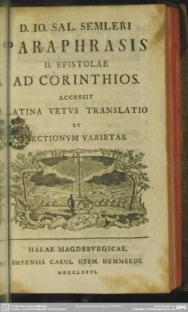 D. Jo. Sal. Semleri Paraphrasis II. Epistolae Ad Corinthios : Accessit Latina Vetus Translatio Et Lectionum Varietas