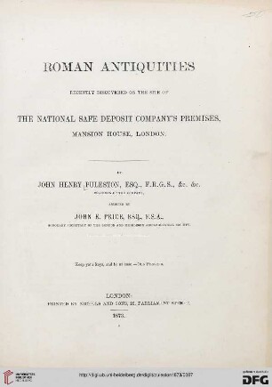 Roman antiquities recently discovered on the site of the National Safe Deposit Company's premises, Mansion House, London