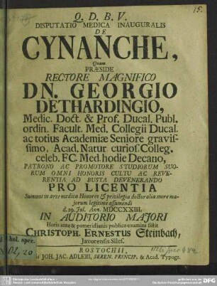 Disputatio Medica Inauguralis De Cynanche